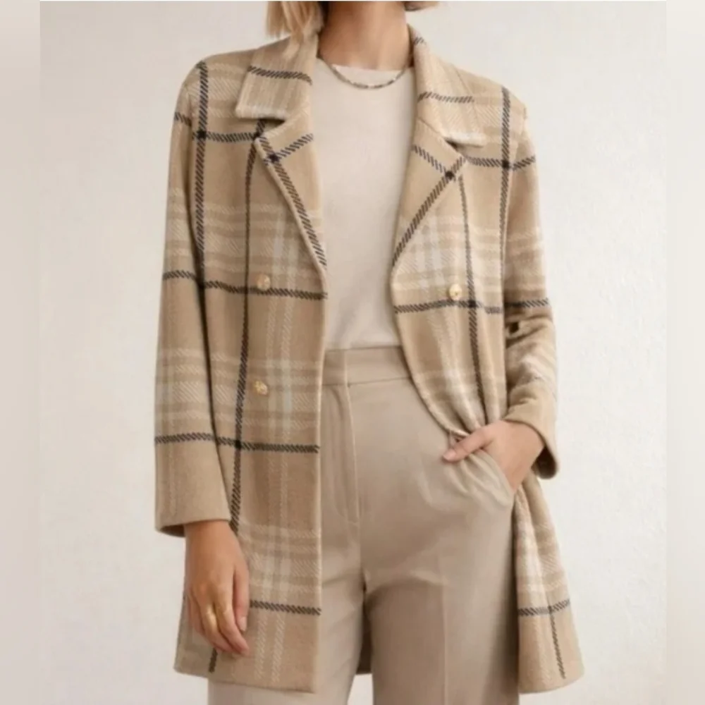 Anne Klein Beige Plaid Jacket Cardigan Size M - Picture 1 of 4